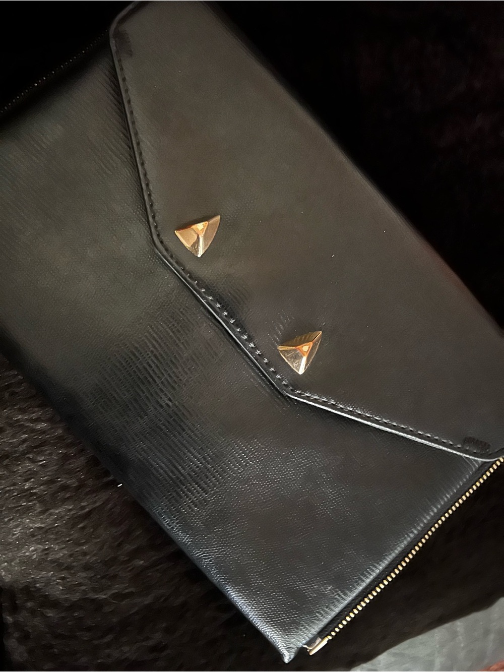 Stella & Dot Black Envelope Clutch with Gold Studs